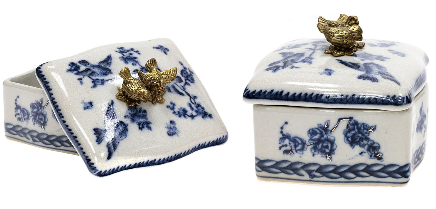 Шкатулка Blue Flowers and Bronze Birds Шкатулка Blue Flowers and Bronze Birds - Loft-Concept в Челябинске