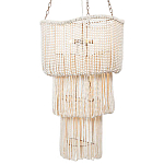 Трехъярусная люстра с подвесками из круглых деревянных бусин белая White Beads Three-tier Chandelier  варинант исполнения - 2 | Loft Concept в Челябинске