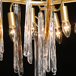 Люстра линейная золотого цвета с декоративными ветвями и длинными стеклянными подвесками в форме сосулек Droplet Chandelier варинант исполнения - 4 | Loft Concept в Челябинске