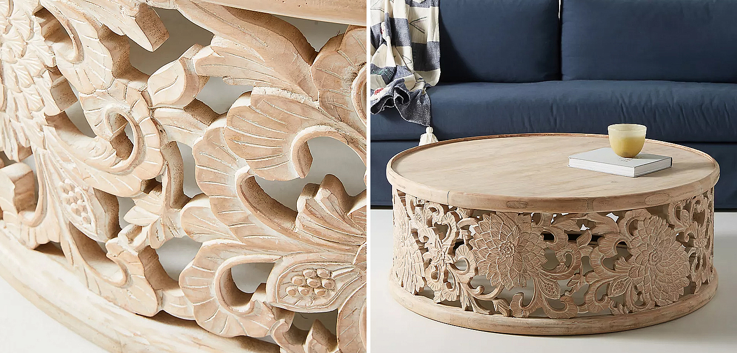 Круглый кофейный стол Handcarved Lotus Round Coffee Table Круглый кофейный стол Handcarved Lotus Round Coffee Table - Loft-Concept в Челябинске