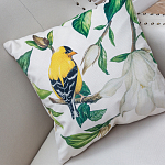 Декоративная подушка бежевая с изображением птиц и цветов Blooming Yellow Birds варинант исполнения - 2 | Loft Concept в Челябинске