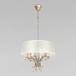 Люстра подвесная круглая с тканевым полупрозрачным абажуром и подвесками 6 ламп Gilded Elegance варинант исполнения - 2 | Loft Concept в Челябинске