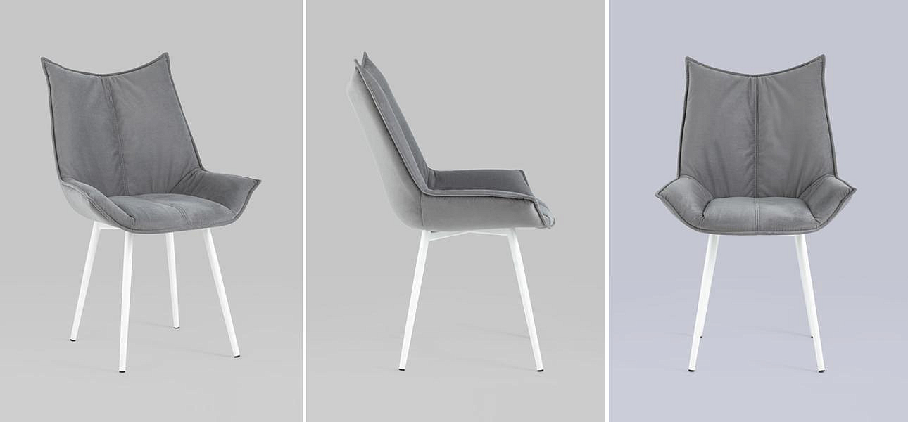 Стул Oslo Chair Серый Велюр Белый Металл Стул Oslo Chair Серый Велюр Белый Металл - Loft-Concept в Челябинске