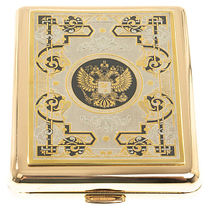 Портсигар на 20 сигарет с гравюрой Герба РФ в подарочной коробке Metal Cigarettes Cases