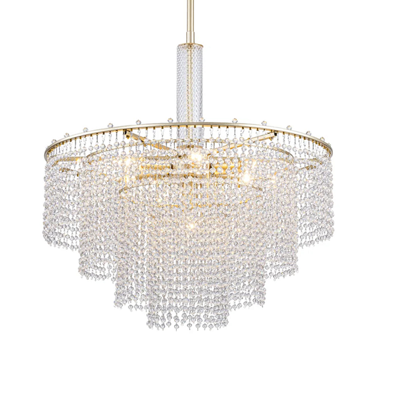 Люстра многоярусная с каскадами кристаллов Crystal Rains Золотой Прозрачный в Челябинске | Loft Concept 