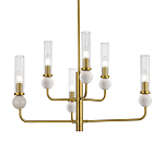 Люстра с 6-ю плафонами в форме стеклянных трубок и мраморных декоративных элементов Montreal варинант исполнения - 2 | Loft Concept в Челябинске