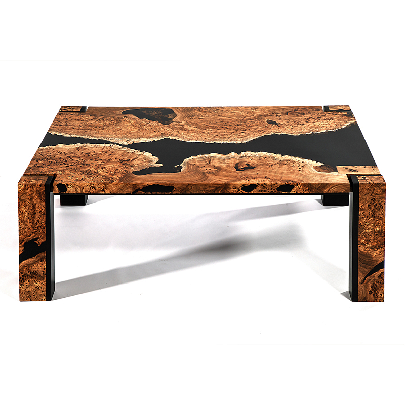 Кофейный Стол River in Autumn Elm Resin Coffee Table Охра Черный в Челябинске | Loft Concept 