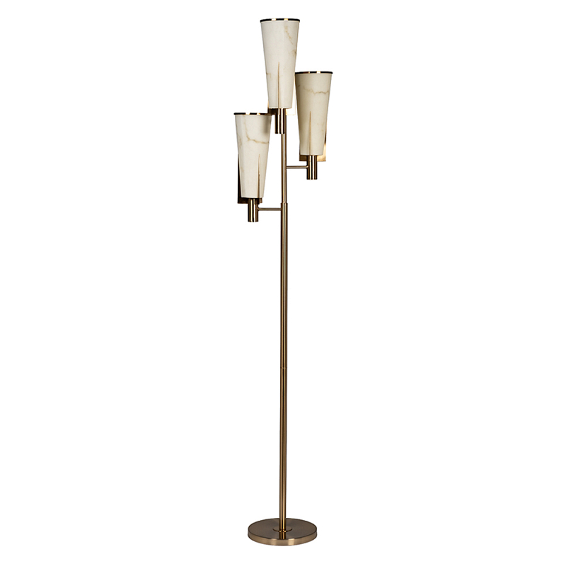 Торшер на три лампы с расцветкой под мрамор на матовом металлическом основании Elegant Classic Light Белый Латунь в Челябинске | Loft Concept 
