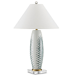 Настольная лампа овальная с тропическим принтом Stylized Aalm Leaves Motif варинант исполнения - 5 | Loft Concept в Челябинске