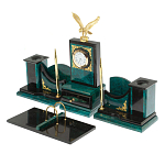 Настольный письменный набор из змеевика тёмно-зелёного цвета с декором в виде орла Successful Leader варинант исполнения - 2 | Loft Concept в Челябинске