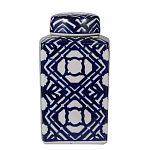 Ваза прямоугольной формы с крышкой и геометрическим узором в сине-белых цветах Blue & White Ornament  варинант исполнения - 1 | Loft Concept в Челябинске