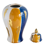 Ваза с крышкой и мазками синего и золого цвета на белом фоне Chinoiserie Ceramics варинант исполнения - 2 | Loft Concept в Челябинске