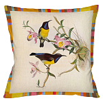 Декоративная подушка бежевая в разноцветную полоску с изображением птиц и цветов Blooming Birds Colorful Cushion варинант исполнения - 11 | Loft Concept в Челябинске