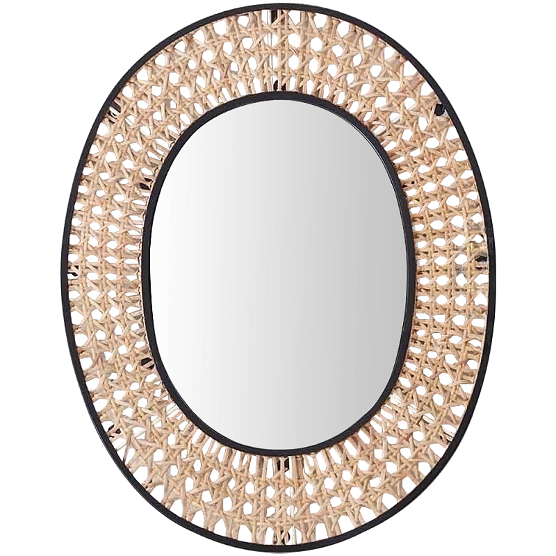 Настенное овальное зеркало в раме из ротанга Ellery Rattan Wicker Mirror Бежевый Черный Настенное овальное зеркало в раме из ротанга Ellery Rattan Wicker Mirror Бежевый Черный в Челябинске | Loft Concept