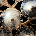 Потолочная люстра круглая ветвистыми бронзовыми элементами и стеклянными рифлеными дисками Textured Glass Chandelier варинант исполнения - 6 | Loft Concept в Челябинске