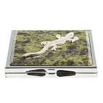 Зеркало двухстороннее квадратное из натурального камня Змеевик с декоративной вставкой в виде ящерицы Silver Stone Mirrors варинант исполнения - 2 | Loft Concept в Челябинске