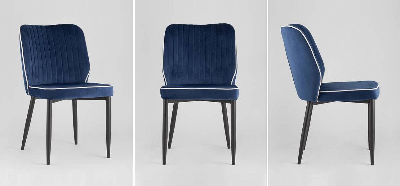 Стул Lawrence Chair Синий Велюр Белый кант Стул Lawrence Chair Синий Велюр Белый кант - Loft-Concept в Челябинске