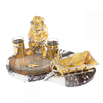 Икорница со стопками с декором "Рыбак с санями" с гравировкой на подставке из натуральных камней Агат Мрамор Decorative Cavair Dishes варинант исполнения - 9 | Loft Concept в Челябинске