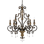 Люстра с подвесками из прозрачного стекла на кованом каркасе бронзового цвета в классическом стиле Quoizel варинант исполнения - 1 | Loft Concept в Челябинске