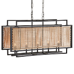 Люстра прямоугольной формы с чёрным каркасом и вставкой из плетеного материала Cage for Light варинант исполнения - 4 | Loft Concept в Челябинске