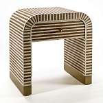 Тумбочка прикроватная с ящиком Tofino Stripes Bone Inlay Bedside Beige варинант исполнения - 2 | Loft Concept в Челябинске