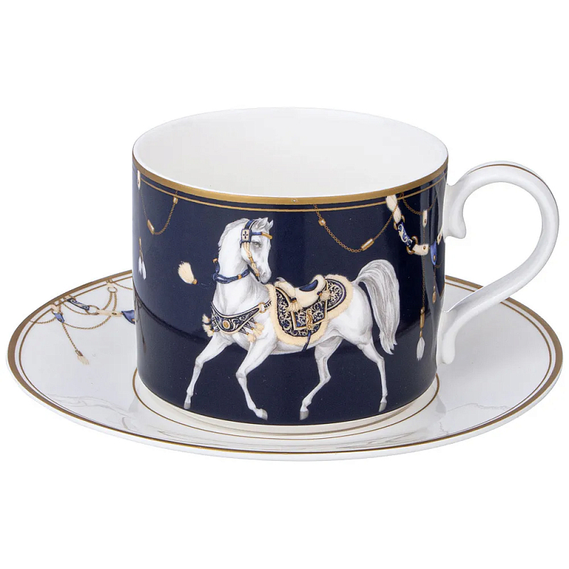 Чайная пара из фарфора с изображением лошади 300 мл Porcelain Horse Set Белый Синий Золотой Чайная пара из фарфора с изображением лошади 300 мл Porcelain Horse Set Белый Синий Золотой в Челябинске | Loft Concept