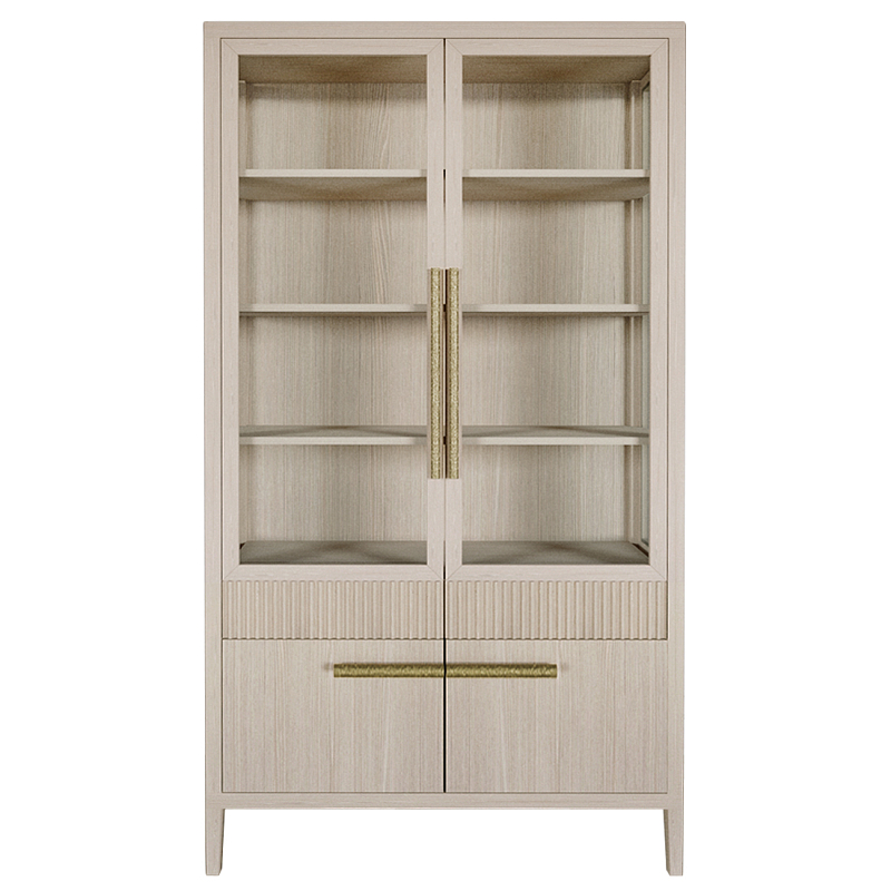 Витрина Primo со стеклянными фасадами и буфетом шпон Светлый дуб Древесина Золотой в Челябинске | Loft Concept 