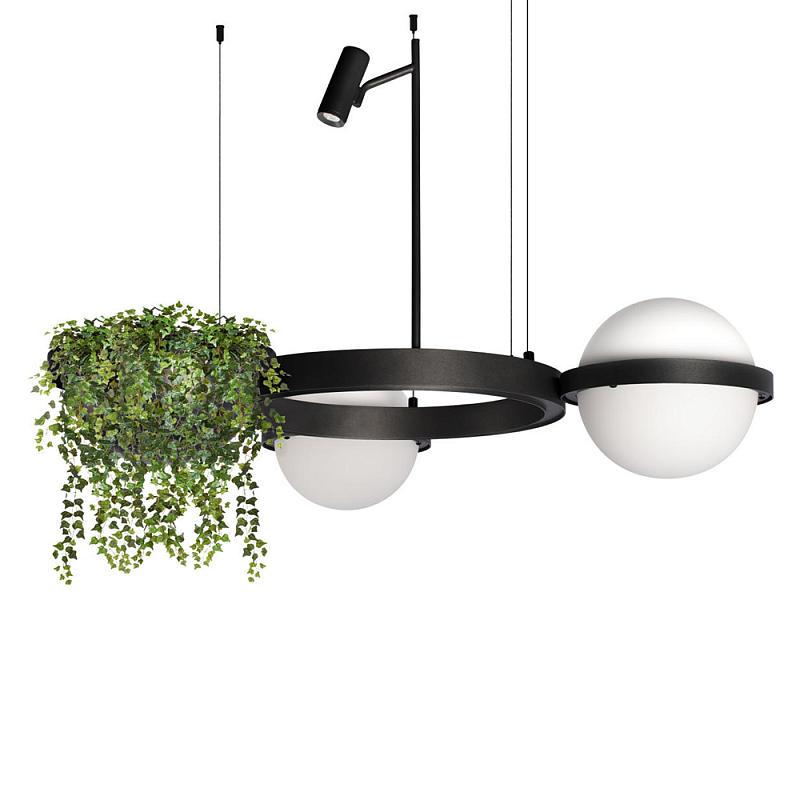 Подвесной светильник с 2-мя шарообразными плафонами и цилиндрическим спотом Light of Еyes Черный Белый Зеленый в Челябинске | Loft Concept 