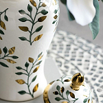 Ваза белая с крышкой с рисунком зеленых и золотых листьев 40 см Chinoiserie Ceramics варинант исполнения - 5 | Loft Concept в Челябинске