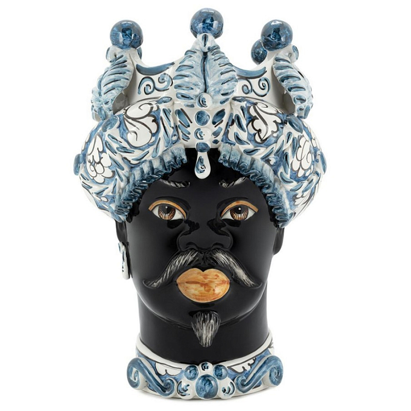 Ваза Ваза Vase Moro Man Medium Leaves Blue Черный Голубой Белый Ваза Ваза Vase Moro Man Medium Leaves Blue Черный Голубой Белый в Челябинске | Loft Concept