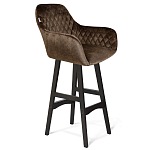 Барный стул со спинкой и подлокотниками на 4-х черных ножках Douglas Rhombus Коричневый Велюр варинант исполнения - 1 | Loft Concept в Челябинске