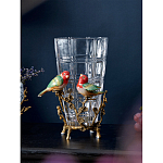 Ваза стеклянная прозрачная с бронзовым основанием в виде ветвей и фарфоровыми птичками Eden Garden варинант исполнения - 3 | Loft Concept в Челябинске