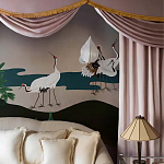 Обои ручная роспись Tsuro Cranes Original colourway on Tarnished Silver gilded paper варинант исполнения - 2 | Loft Concept в Челябинске