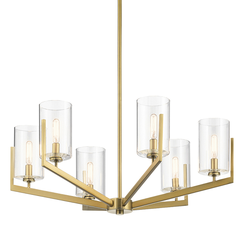 Люстра с 6-ю прозрачными цилиндрическими плафонами Kichler Латунь Прозрачное Стекло Никель в Челябинске | Loft Concept 