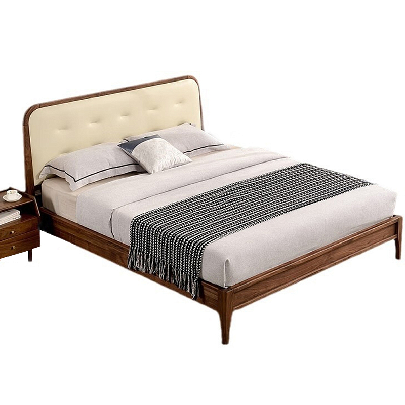 Кровать двуспальная с каркасом из дерева и мягким изголовьем Moon Walnut Bed Орех Кровать двуспальная с каркасом из дерева и мягким изголовьем Moon Walnut Bed Орех в Челябинске | Loft Concept