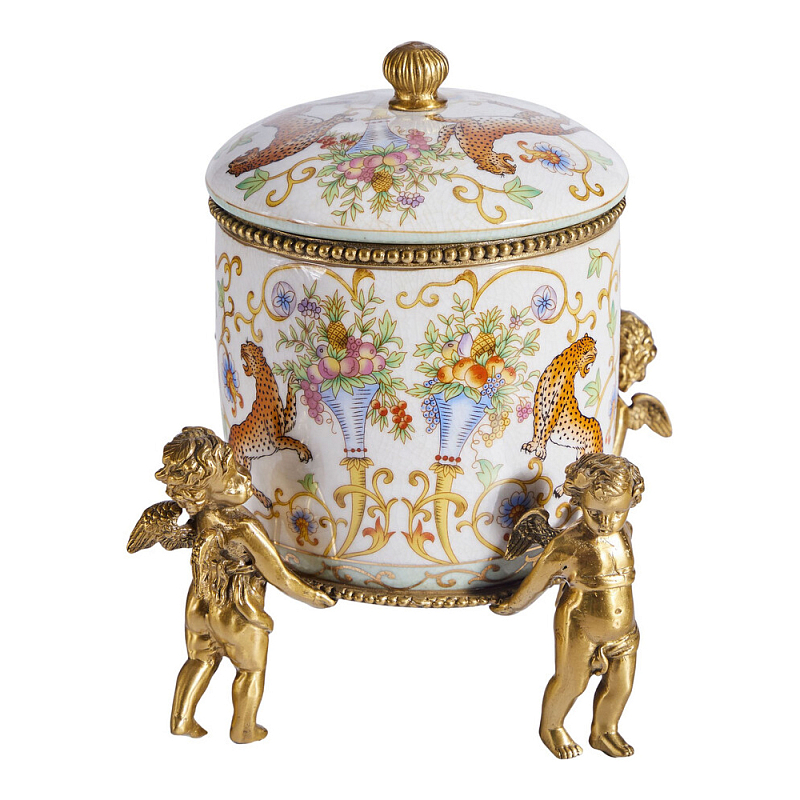 Шкатулка на ангелах из фарфора с бронзовыми элементам Eden Garden Бронза Мульти в Челябинске | Loft Concept 