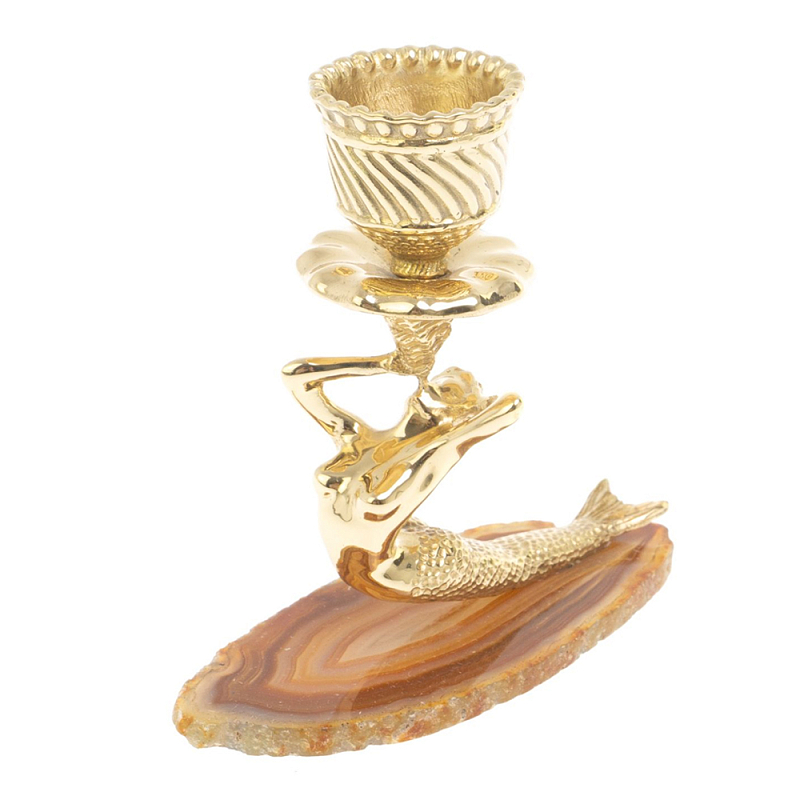 Подсвечник из натурального камня агат светло-коричневый Stone Candlestick Бежевый Золотой в Челябинске | Loft Concept 