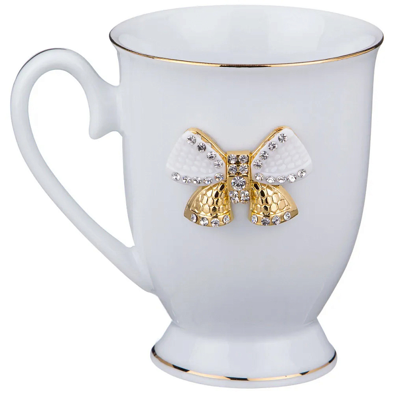 Кружка из фарфора белая со стразами 300 мл Shine Porcelain Белый Золотой Кружка из фарфора белая со стразами 300 мл Shine Porcelain Белый Золотой в Челябинске | Loft Concept