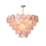 Люстра с каскадом из круглых розовых стеклянных дисков Pink Light Waterfall варинант исполнения - 4 | Loft Concept в Челябинске