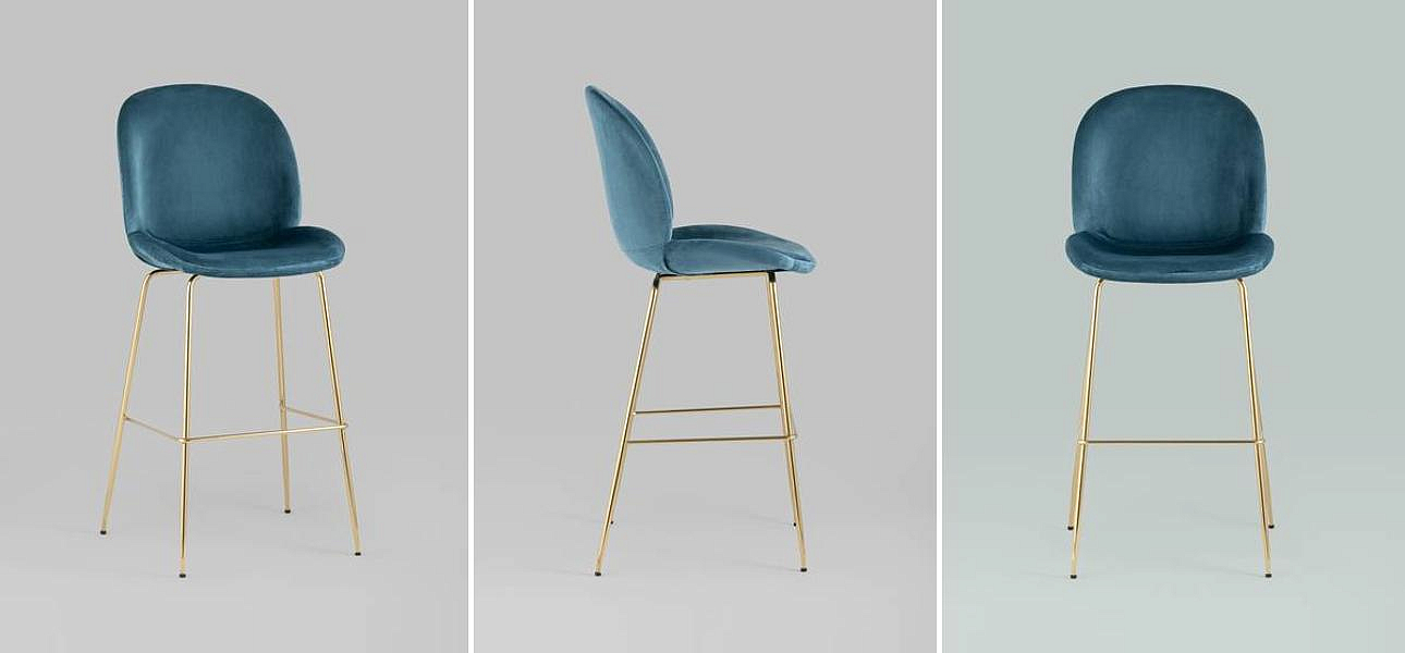 Барный Стул Синий Велюр Vendramin Chair Барный Стул Синий Велюр Vendramin Chair - Loft-Concept в Челябинске