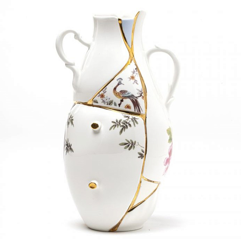 Ваза Seletti Kintsugi high Белый Золотой Ваза Seletti Kintsugi high Белый Золотой в Челябинске | Loft Concept