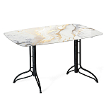 Обеденный стол с прямоугольной столешницей из стекла на черных металлических ножках White Marble варинант исполнения - 1 | Loft Concept в Челябинске