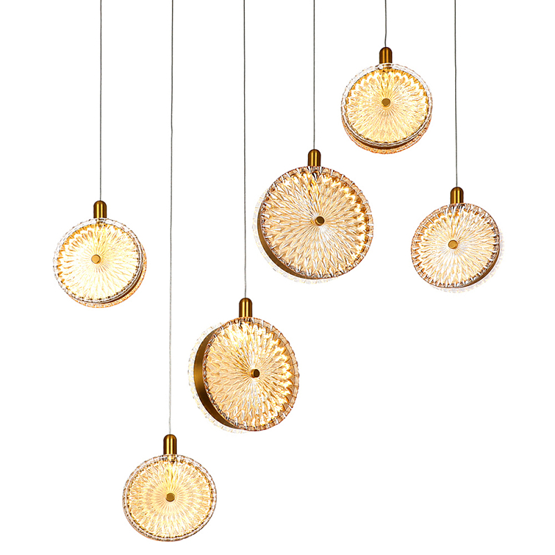 Подвесной светильник с плафонами из рельефного стекла Peony Glass Bronze Six Прозрачный Бронза Черный Подвесной светильник с плафонами из рельефного стекла Peony Glass Bronze Six Прозрачный Бронза Черный в Челябинске | Loft Concept