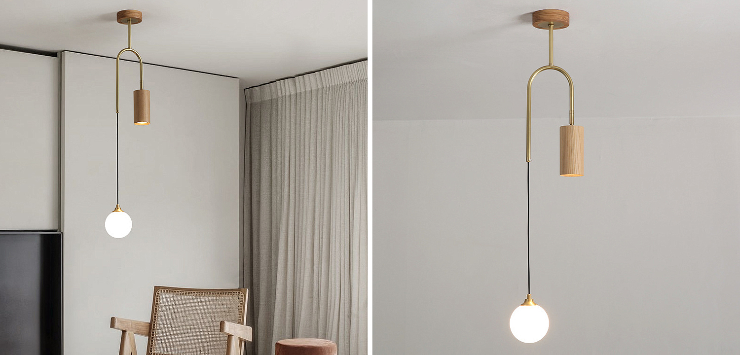 Потолочный светильник Ando Wooden Metal Brass Light 2 плафона Потолочный светильник Ando Wooden Metal Brass Light 2 плафона - Loft-Concept в Челябинске