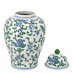 Ваза с крышкой и зелено-голубым цветочным узором на белом фоне Blue & White Ornament варинант исполнения - 2 | Loft Concept в Челябинске