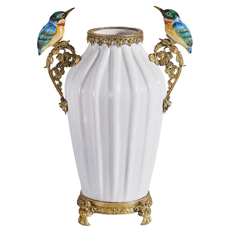 Ваза белого цвета из фарфора с птичкми White Garden Белый Бронза Мульти в Челябинске | Loft Concept 