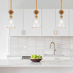 Подвесной светильник золотого цвета с колоколообразным стеклянным плафоном и декоративным элементом Elstead Lighting варинант исполнения - 9 | Loft Concept в Челябинске