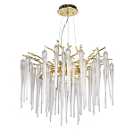 Люстра золотого цвета с декоративными ветками и длинными прозрачными стеклянными подвесами в форме сосулек Droplet Chandelier варинант исполнения - 2 | Loft Concept в Челябинске