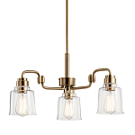 Люстра цвета латунь с 3-мя прозрачными стеклянными плафонами Kichler варинант исполнения - 1 | Loft Concept в Челябинске