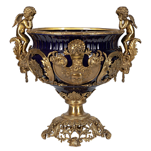 Чаша темно-синего цвета с фигурками ангелов и рельефным декором Eden Garden porcelain and bronze